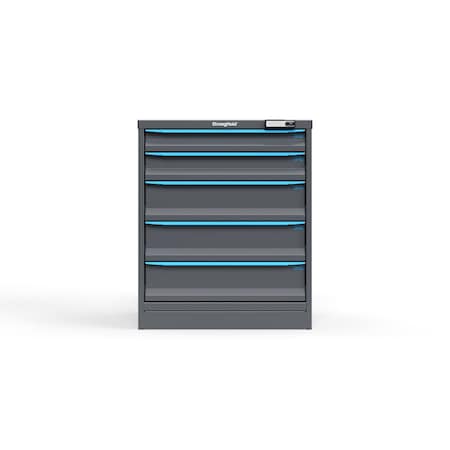 Strong Hold 5 drawer cabinet - (1x 3ft, 1x 4ft, 3x 6ft) - Blue accents - E-Lock w/ Tracking S3036-PPTAS-0504FS