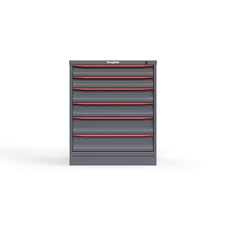 Strong Hold 6 drawer cabinet - (2x 3ft, 2x 4ft, 2x 5ft) - Red accents - Keyed Alike S3036-PPAAS-0604DS