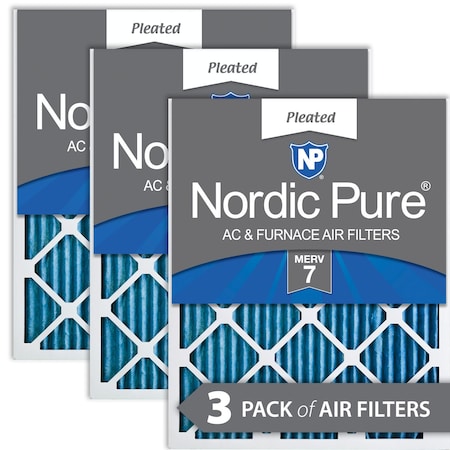 Nordic Pure 20x24x1 Pleated Air Filter, High Capacity, Electrostatically Charged Synthetic Media, MERV 7, 3 PK 20x24x1M7-3