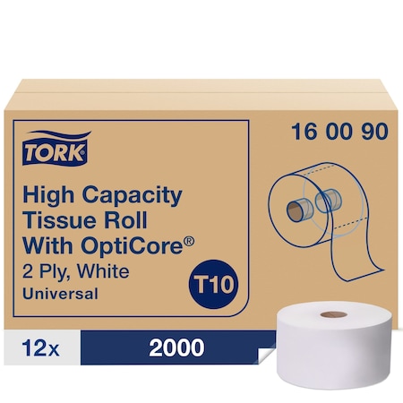 Tork Standard Core, 2 Ply, 2,000 Sheets, White, 12 PK 160090