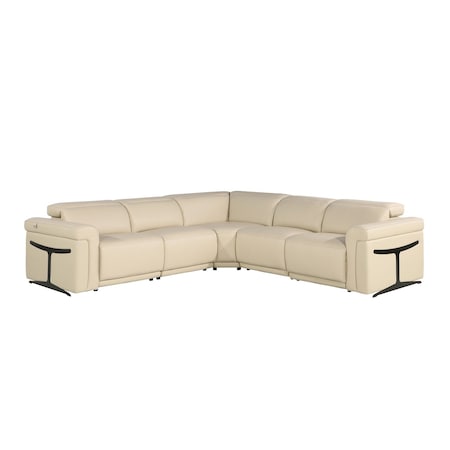Homeroots Beige Italian Leather Modular L Shaped Five Piece Corner Sectional 534846
