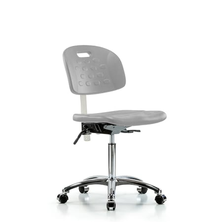 Blue Ridge Ergonomics Class 100 Poly Clean Room Chair - Medium Bench Height with Seat Tilt & Casters in Gray Poly CLR-HPMBCH-CR-T1-A0-NF-CC-GRY