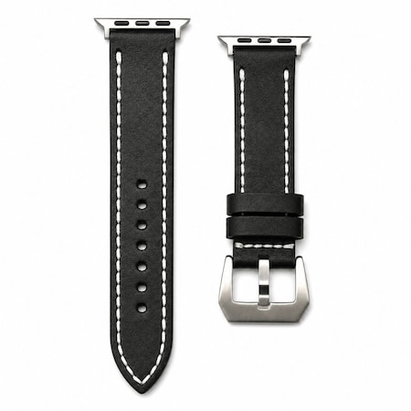 Elegani Band Compatible with Apple Watch 44mm, Black/White, Silver, Black, Yellow Gold, Rose Gold Buckle LSCHPAM-BW-44