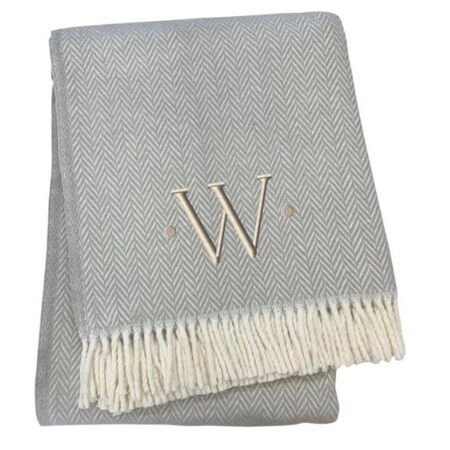 Homeroots 55" X 70" Gray White Herringbone Cotton Blend W Initial Throw Blanket with Tassels Embroidery 655546