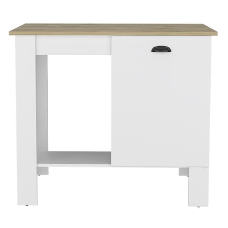 Homeroots White and Natural 35" Kitchen Island With Storage 526157