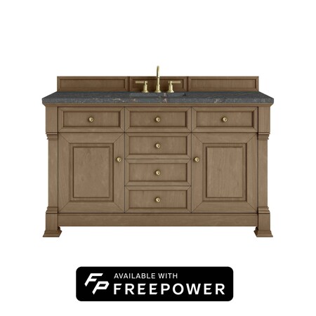 James Martin Vanities Brookfield 60 in. Single Vanity, Pecan w/ 3 CM Parisien Bleu Silestone Top 547-V60S-PCN-FPBL