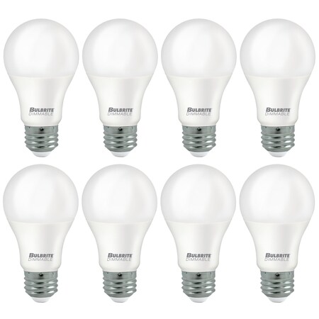 Bulbrite 9w Dimmable Frost A19 LED Light Bulbs Medium (E26) Base, 3000K Soft White Light, 800 Lumens, 8PK 862718