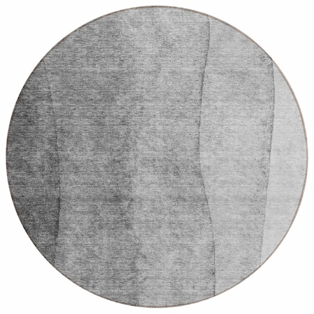 Homeroots 8' Gray Silver And Charcoal Round Ombre Washable Indoor Outdoor Area Rug 581806