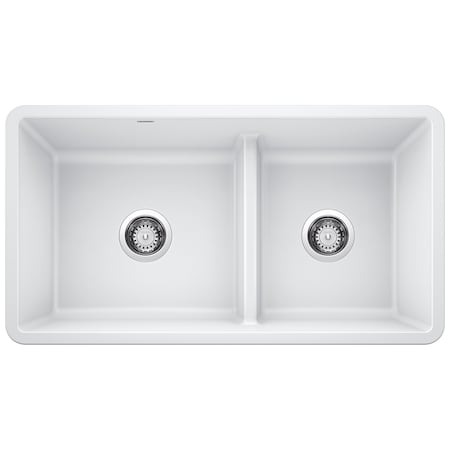 Blanco Precis SILGRANIT 33in 60/40 Reversible Double Bowl Undermount Kitchen Sink with Low Divide - White 442524