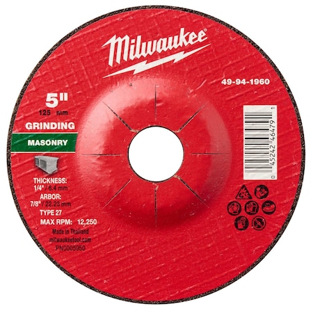Milwaukee Tool Grinding Wheel, 7/8" Sz, 5" dia. 49-94-1960
