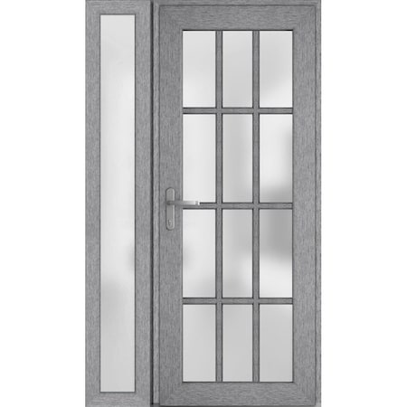Vdomdoors Front Exterior Prehung FiberGlass Door Frosted Glass / Manux 8312 Grey Ash / Sidelight Exterior Win MANUX8312EXD-SS-W36+14 x H80-RH