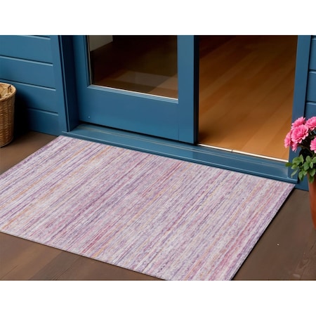 Homeroots 3' X 5' Mauve Striped Washable Indoor Outdoor Area Rug 607956