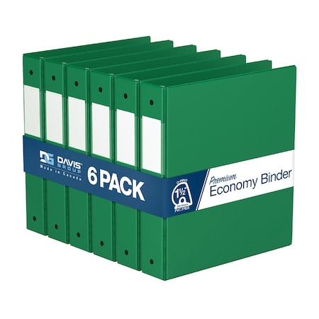 Davis Group Premium Economy, Angle D Ring, Binder, (Green, 1.5"), PK6 2302-04-06