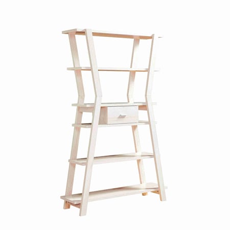 Homeroots 72" Cream Wood Six Tier Etagere Bookcase with A Drawer 630385