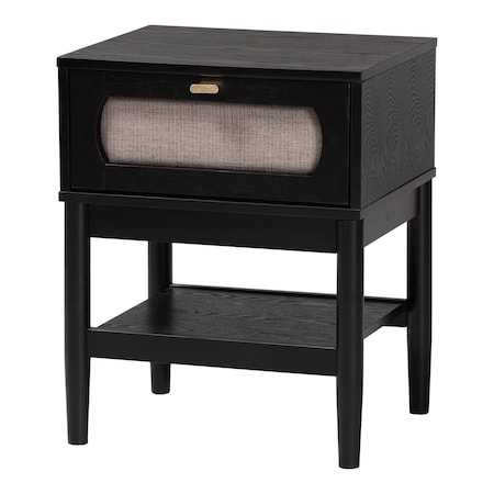 Baxton Studio Shirin Mid-Century Beige Fabric and Black Wood 1-Drawer Nightstand 255-14149-ZORO
