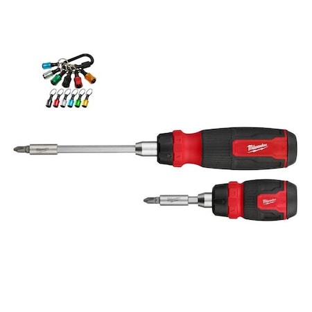 Milwaukee Hand Trucks 14-in-1 and 8-in-1 Compact Ratcheting Multi-Bit Screwdriver Plus The Bit Caddy 48-22-2906-BDL-CDY