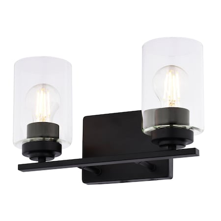 Vaxcel Park Ridge 13 in. 2-Light Matte Black Bathroom Vanity Fixture, Clear Glass Shade W0525