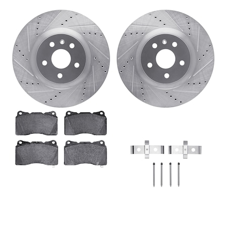 Dynamic Friction Co DFC Rotors-Drilled & Slotted-Silver w/ EURO 5000 Ceramic Brake Pads Incl Hdw 7612-45006