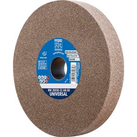 Pferd PFERD Vitrified Bench Wheel, UNIVERSAL, 8in x 1-1/4 x 2, 60 Grit, Aluminum Oxide 61682
