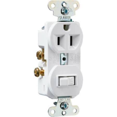 Legrand Combination Switch/Receptacle, 1 -Pole, 15 A, 120/125 V, NEMA: NEMA 5-15R, White 691WCC6