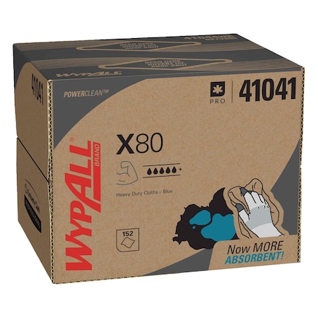 Wypall WypAll PowerClean X80 Heavy Duty Cloths (41041), Brag Box, Extended Use Towels, Blue 41041