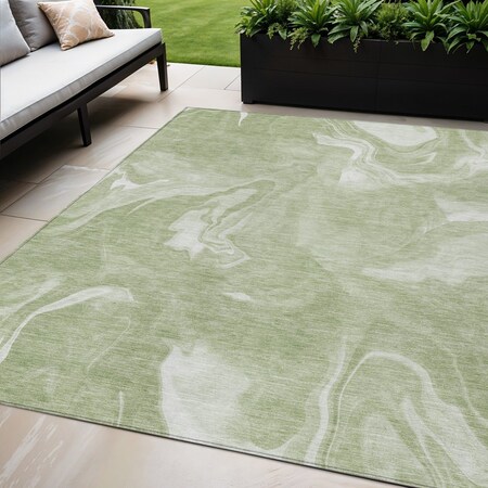 Homeroots 5' X 8' Artichoke Green Fern Green And Ivory Abstract Washable Indoor Outdoor Area Rug 587459