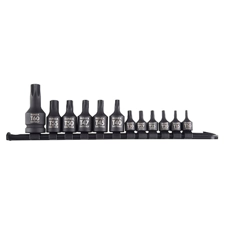 Sunex 1/4 in, 3/8 in, & 1/2 in Dr 12 Pc. Star Impact Socket Rail 1820SA