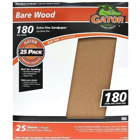 Gator 3273 Sanding Sheet, 11 in L, 9 in W, 180 Grit, Garnet Abrasive 4224