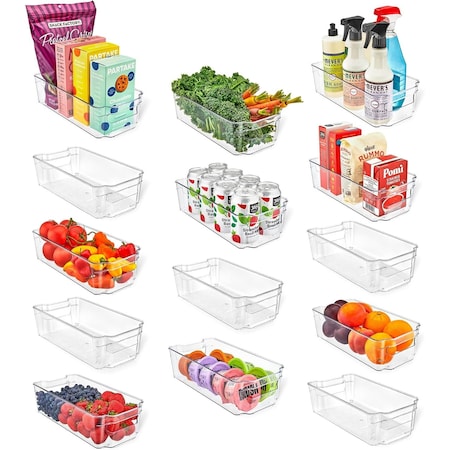 Lifemaster Multi-Purpose Refrigerator Bins, Stackable Organizer with Grip Handles, 14PK LMFRD144G