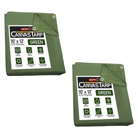 Mytee Products (2 Pack) 10ft x 12ft Green Canvas Tarp 12oz Heavy Duty Water Resistant, 2PK CT10-12-GX2