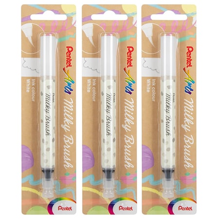 Pentel Milky Brush Pen, White Ink, 3PK XGFHBPPWX