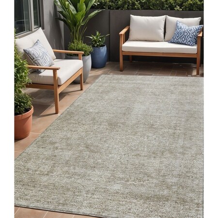 Homeroots 5' X 8' Linen And Gray Floral Washable Indoor Outdoor Area Rug 605742