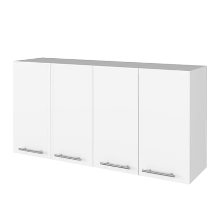 Homeroots 47in White Wood Wall Mounted Accent Chest With Four Doors 478202