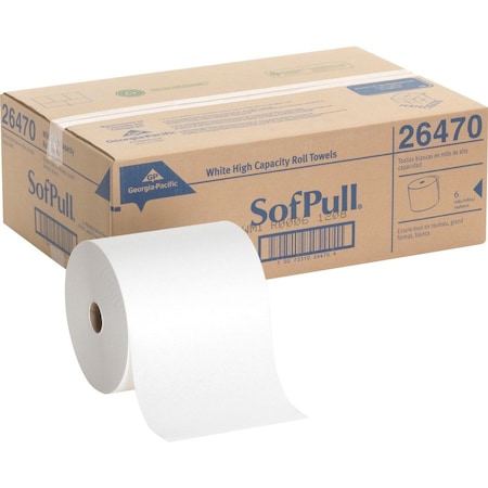 Georgia-Pacific Sofpull Hardwound Paper Towels, 1 Ply, Continuous Roll Sheets, 1000 ft, White, 6 PK 26470