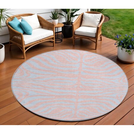 Homeroots 8' Pink And Gray Round Animal Print Washable Indoor Outdoor Area Rug 600698