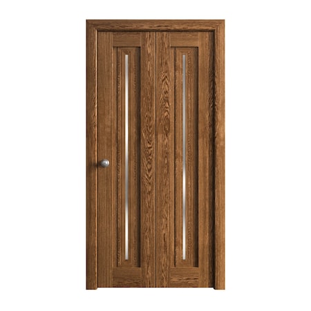 Sartodoors Sliding Closet Bi-fold Doors 64 x 80 inches, Ego 5014 Cognac Oak Veneer, Sturdy Tracks Moldings Tr EGO5014BF-DKO-64x80 (2* 32x80)