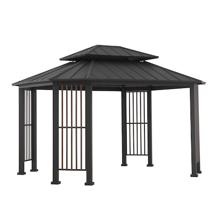 Sunjoy 11 ft. x 13 ft. Octagon Gazebo with Steel Roof and Ceiling Hook A102018600