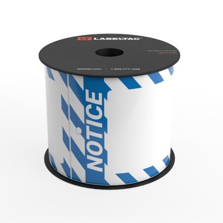 Labeltac Notice Tag, Safety Blue and White Stripes, Printable Tag Roll LT35TAG-SBWS