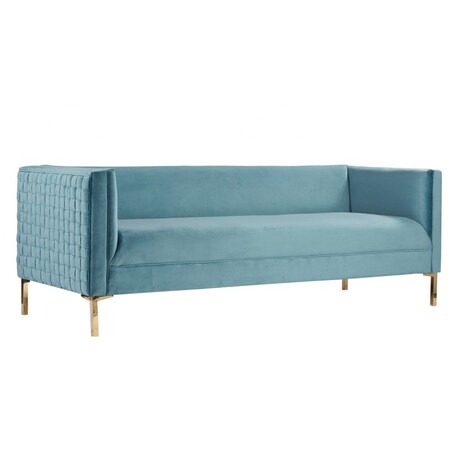 Homeroots 83" Teal Blue Velvet Sofa With Gold Legs 488837