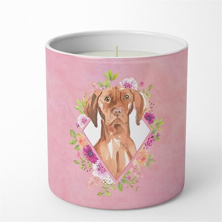 Carolines Treasures 10 oz Vizsla Pink Flowers Decorative Soy Candle CK4232CDL