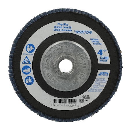 Zoro Select Fiber Disc, 4 1/2 in Dia, 5/8in Arbor 78072775443