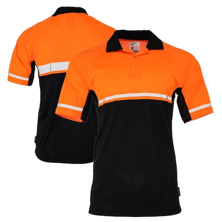Dome75 Hi-Vis Short Sleeve Polo Shirt, Non-ANSI/Enhanced Visibility, Polyester, Hi-Vis Orange/Black Bottom OSP4742