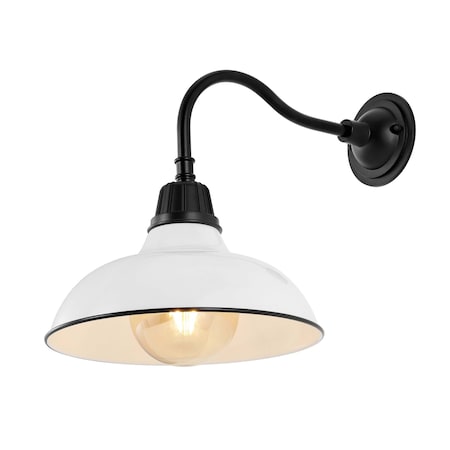 Jonathan Y Aurora 12.3 in. 1-Light Farmhouse Industrial Iron LED Gooseneck Arm Outdoor Sconce, White JYL7613A