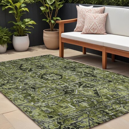 Homeroots 8' X 10' Olive Green and Dark Green Oriental Washable Non Skid Indoor Outdoor Area Rug 563778