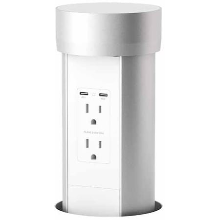 Docking Drawer Electrical Charging Outlet Pop-Up 2 AC 2 USB-C (65W) Silver 15 Amps for Countertop 1514-770S