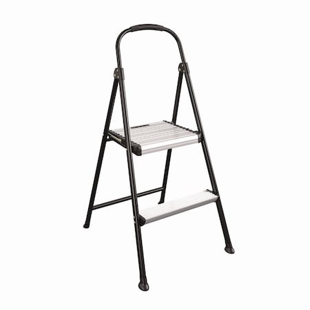 Cosco Two-Step Stepstool, 250 lb Capacity, 19in Working Height, 22.5in Spread, Black/Silver 11325ABK1E