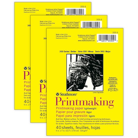 Strathmore 300 Series Printmaking Pad, Glue Binding, 40 Sheet, 5x7 inch, 3PK P333-5