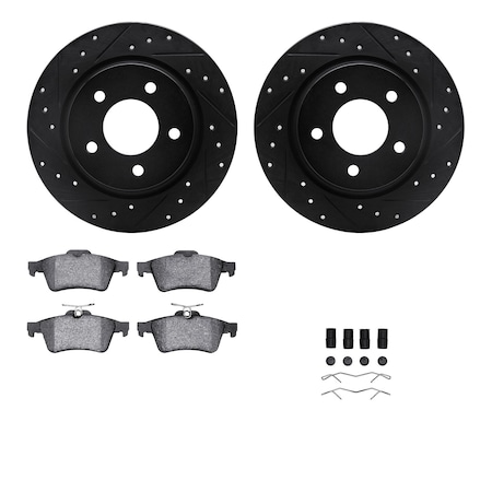 Dynamic Friction Co DFC Rotors-Drilled & Slotted-Black w/ 5000 Advanced Brake Pads Incl Hdw 8512-80034