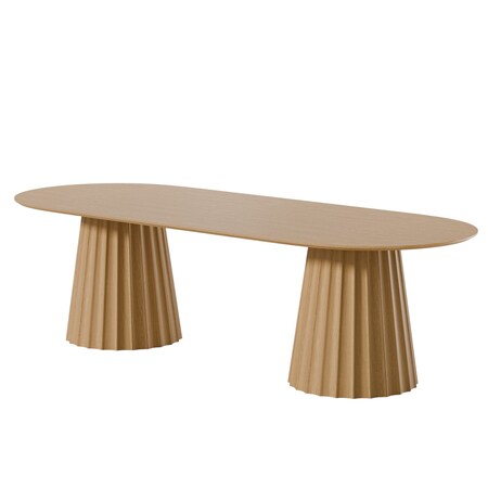 Homeroots 86" Natural Solid Wood Pedestal Base Oval Dining Table 720706