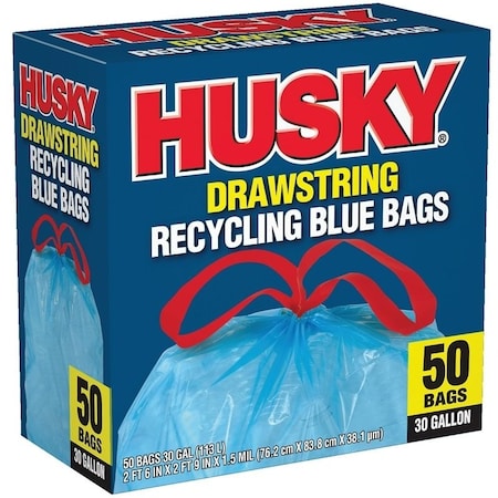 Husky Trash Bag with Drawstring, 30 gal Capacity, Blue HK30DS050BU
